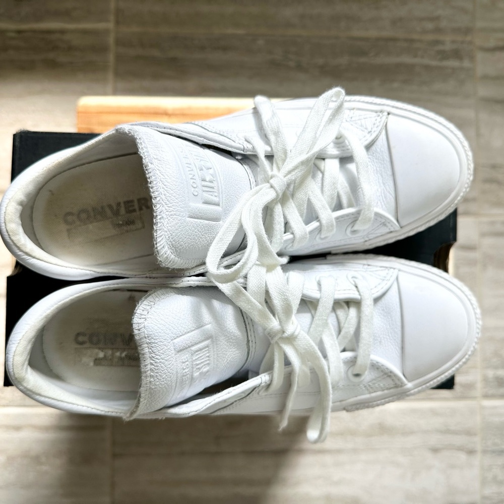 Converse All-White Leather Casual Sneakers - Picture 2 of 3